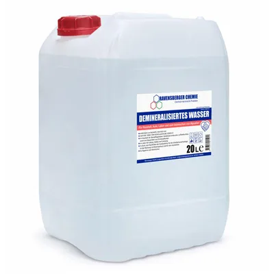 Produktbild von Ravensberger Chemie VE-Wasser 20 Liter – demineralisiert & entionisiert, kalkfrei für Auto, Batterie, Haushalt, Dampfbügeleisen und Labor