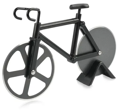 Fahrrad-Pizzaschneider aus Edelstahl, schwarz, 18,5 cm
