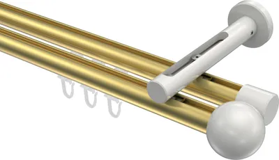 Produktbild von Interdeco Innenlaufstange / Gardinenstange mit Innenlauf Messing-Optik / Weiß, Typ Siteno Luino (Kugel), 20 mm Ø 2-läufig, 440 cm