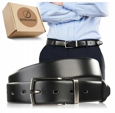 Image de Ceinture en Cuir Noir Élégante Brødrene pour Homme, Boucle Classique