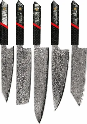 Produktbild von Zankuro Damast Küchenmesser Set - 5 Stück Schwarz Rot KP37462