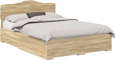 Produktbild von vidaXL Bettrahmen mit Kopfteil Sonoma-Eiche 150 x 200 cm Holzwerkstoff