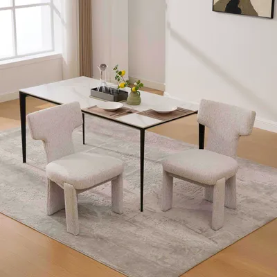 Image de Ensemble de 2 fauteuils club en tissu velours, pieds en bois, sans accoudoirs, dossier incurvé, couleur beige, dimensions : 64 x 56 x 86 cm