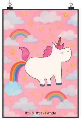 Produktbild von Mr. & Mrs. Panda Bild Einhorn Pupsen Design DIN A2 - Weiß - Geschenk, drucke, Unicorn, Wanddekoration, Lustig, Plakat, Regenbogen, wanddeko, Posterdruck, Spaß, Freundin