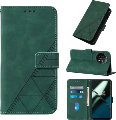 Obrázek produktu pro Flipové kožené pouzdro pro OnePlus 11 peněženkový design pouzdro s embosováním, držákem karet a stojánkem zelené