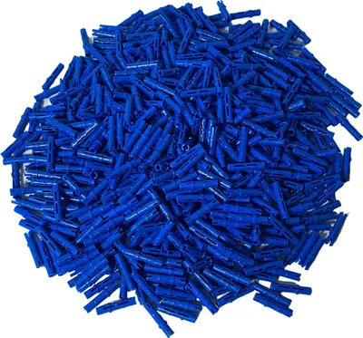 A pile of blue plastic wall plugs.