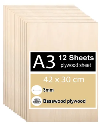 Obrázek produktu pro 12 kusů překližky, tloušťka 3 mm, formát A3 (42 x 30 cm)