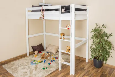 Produktbild von Hochbett Robert Buche massiv weiß lackiert, inkl. Rollrost - 90 x 200 cm