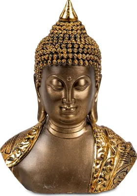 Produktbild von Moderne Skulptur Dekofigur Buddha aus Kunststein Gold Höhe 18 cm Breite 8 cm