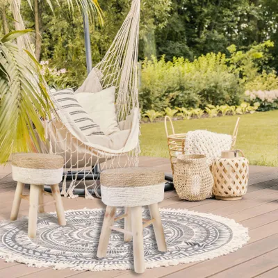 Productafbeelding van Kruk - HOME DECO FACTORY - Vlechtwerk - Beige en bruin
