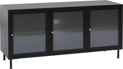 Produktbild von TV-Rack HWC-O87, Lowboard TV-Schrank Sideboard Türen Staufächer Industrial Metall Schilfglas 58x120x40cm  schwarz