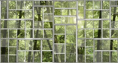 Produktbild von Tadessi Fototapete | Fenster | 5.00 m x 2.70 m | Grün | Grau | Wandbild | Digitaldruck