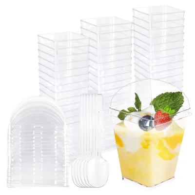 Obrázok produktu pre 100 kusov dezertných pohárov s pokrievkami a lyžičkami, objem 150 ml