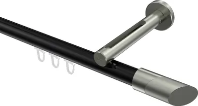 Produktbild von Interdeco Innenlaufstange / Gardinenstange mit Innenlauf Schwarz / Edelstahl-Optik, Typ Siteno Verano (Schräge Bicolor), 20 mm Ø 1-läufig, 160 cm