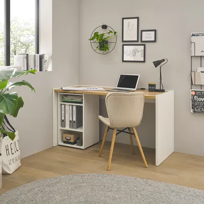 Produktbild von Büromöbel Set weiß mit Eiche CRISP-61 modern 2-teilig mit Schreibtisch