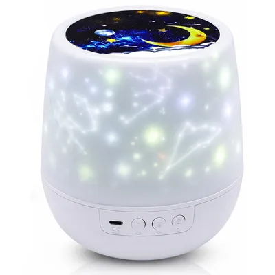 Produktbild von Sternenhimmel Nachtlicht für Kinder, Projektor mit 21 Filmen, dimmbar, 3 Lichtfarben, 360° Rotation, weiß