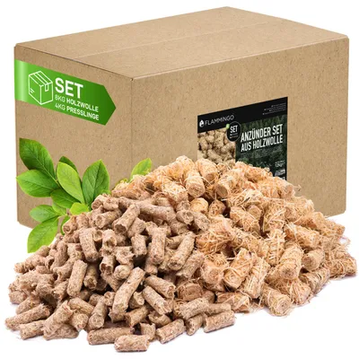 Produktbild von Anzünder Set 12kg (Holzwolle 8kg + Presslinge 4kg), KI-generiertes Bild