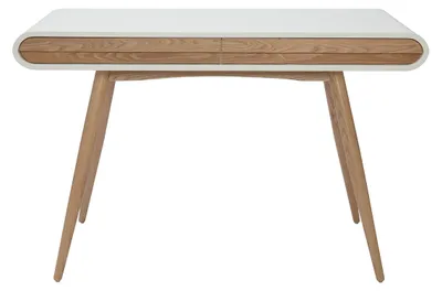 Produktbild von Miliboo - Schreibtisch mit 2 Schubladen im skandinavischen Stil aus hellem Holz und weiß L120 cm BJORG