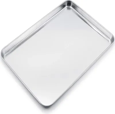 Produktbild von Rechteckige Backform aus Edelstahl, Kuchenform, zum Backen und Servieren, spülmaschinenfest und langlebig, 40,5 x 30,5 x 2,5 cm