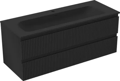 Produktbild von Mexen Rivel Badezimmermöbel 120 cm mit Waschbecken Vela, 2 Schubladen, geriffelt, schwarz matt - 91A20-12047-2-BFF71-W23M71