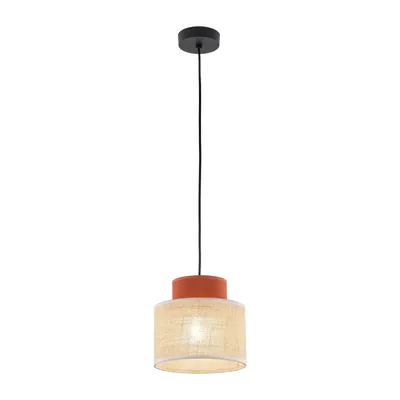 Immagine prodotto di Lampada a sospensione in tessuto metallo E27 rotonda D: 20 cm H: max. 165 cm nero naturale rosso mattone design retrò luce a sospensione
