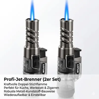Produktbild von Raptor Jet-Feuerzeug 2er Set Windfest Nachfüllbar - Profi Sturmfeuerzeug Metall