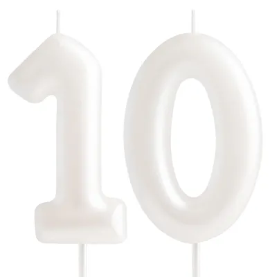Productafbeelding van Witte Macaron verjaardagscandle met het cijfer 10, 3 stuks voor taartdecoratie