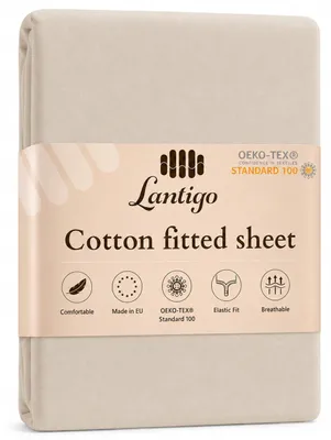 Produktbild von Lantigo Spannbettlaken 100 % Baumwolle Satin 180x200 cm Beige, Rundumgummi