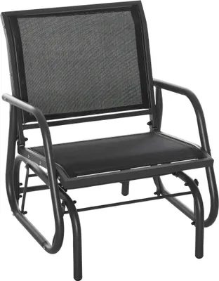 Produktbild von Schaukelstuhl Gartenstuhl aus Metall Schaukelsessel mit Armlehne Rückenlehne Gartenschaukel bis 120 kg belastbar Outdoor Relaxstuhl für Balkon Garten Terrassen Schwarz