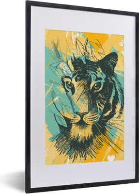 Produktbild von MuchoWow® MuchoWow® Gerahmtes Poster Tiger - Abstrakt - Kopf 40x60 cm - Poster mit zchwarzem Bilderrahmen - Poster in Rahmen