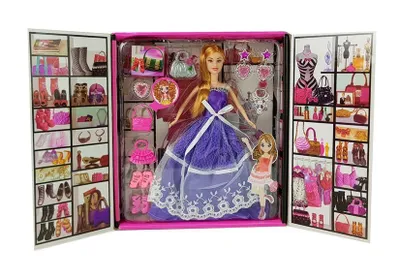 Produktbild von LEAN Toys 7018 Puppe im lila Kleid mit Accessoires, 28 cm