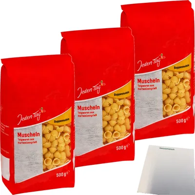 Produktbild von Jeden Tag Suppennudeln Muscheln 3er Pack (3x500g Packung) + usy Block
