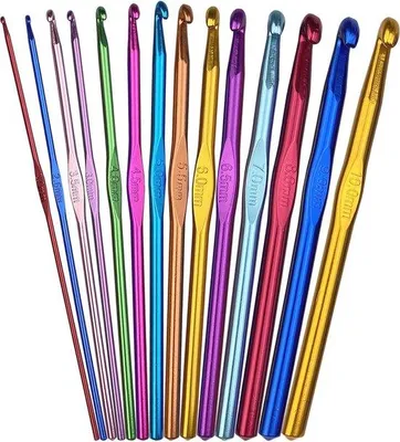 Produktbild von Famanu Häkelset 14-teilig - Bunte Aluminium-Häkelnadeln 2-10 mm für Häkelarbeiten