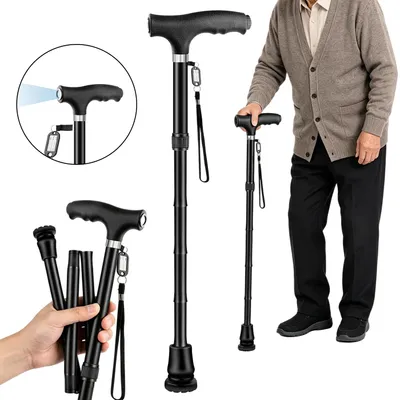 Produktbild von Gehstock, Wanderstock, Handstock, Gehhilfe, Spazierstock, höhenverstellbar 79cm-90cm, Aluminiumlegierung, für Senioren und Erwachsene