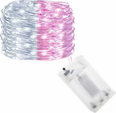 A coiled string of LED lights with a battery pack.