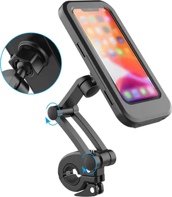 Zdjęcie produktu dla Uchwyt na telefon do motocykla, wodoodporny, do roweru, kierownicy, ekran dotykowy, obrót o 360°, regulacja wysokości, telefon komórkowy, smartfon poniżej 6,7 cala (czarny)