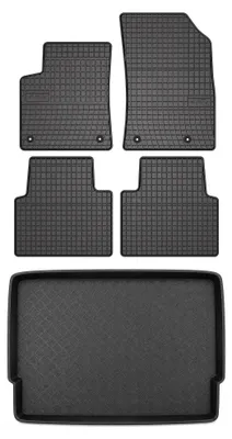 Image de Tapis en caoutchouc + bac de coffre pour Opel Crossland X 2017- (plancher bas) – 5 pièces, noirs, sur mesure
