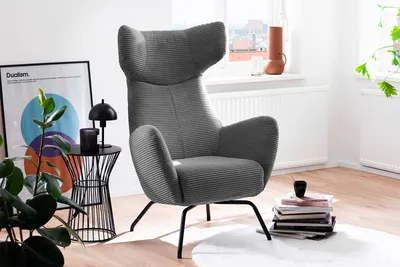 Produktbild von KAWOLA Sessel LOTTE Ohrensessel Cord grau