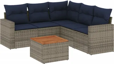 Produktbild von 6-tlg. Garten-Sofagarnitur mit Kissen Grau Poly Rattan