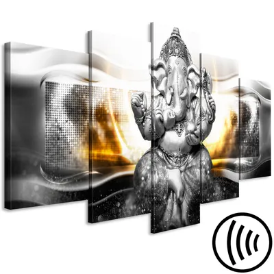 Image de Tableau acoustique Ganesha Hindouisme 200 x 100 cm Tableaux Mousse acoustique Absorbeur acoustique haute performance Isolation acoustique Toile 5 pièces Tableau mural Acoustique intérieure Isolation acoustique Zen p-A-0032-b-n