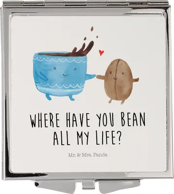 Produktbild von Mr. & Mrs. Panda Schminkspiegel Kaffee Bohne - Weiß - Geschenk, Frauen Spiegel, Lustige Sprüche, Handspiegel, Kaffeebohne, Zufriedenheit, Kleiner, Taschenspiegel, Glück