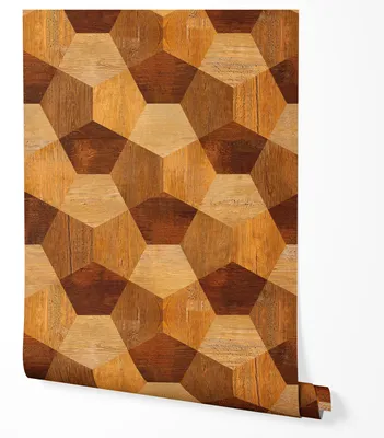 Produktbild von Selbstklebende Tapete Möbelfolie Holzoptik Geometrisch 3D Würfel Braun Beige Wandtapete Wohnzimmer Schlafzimmer Flur Vintage Parkett Muster Modern Design 2,5m x 0,5m