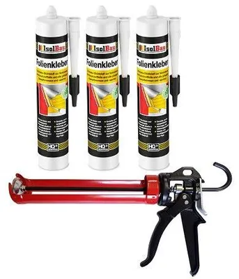 Folienkleber 3 x Dichtkleber + Premium Auspresspistole Dampfbremse Dampfsperre