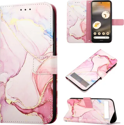 Image de Étui Google Pixel 7A, étui en cuirPolyuréthaneavec motif marbré, pochettes pour cartes, étui avec support pour Google Pixel 7A Beige