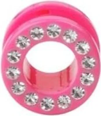 Produktbild von Ohr Flesh Acryl Tunnel Piercing Screw On Pink Mit Kristalle - 4mm