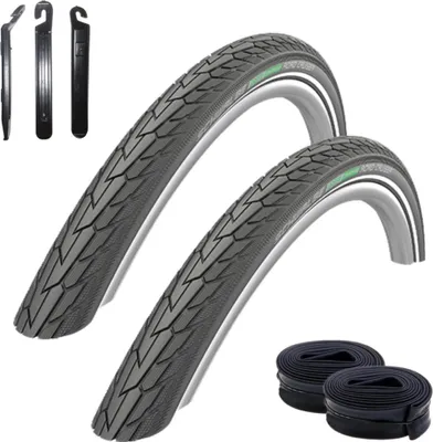 Produktbild von 2 x Schwalbe Road Cruiser Schwarz Reflex Fahrradreifen 47-622 (28 x 1.75) + Schwalbe AV17 Schläuche inkl. maxxi4you Reifenheber