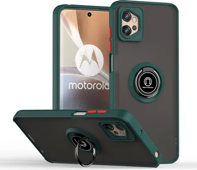 Immagine prodotto di Custodia per Motorola Moto G32 traslucida opaca in TPU con supporto ad anello e supporto verde scuro