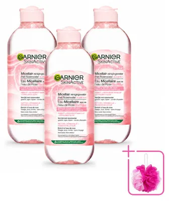 Productafbeelding van 3 x Garnier SkinActive Micellaire Reinigingswater met rozenwater, 400 ml - Voordelingsverpakking - 3 stuks
