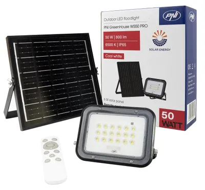LED-Schijnwerfer 50W, 800lm, 6500K, Solarmodul 6W, IP65, schwarz