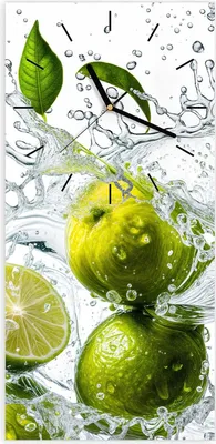Produktbild von Wanduhr aus Glas mit Motiv Zitrusfrucht Spritzer- 30 x 60 cm - inkl. Aufhängesystem